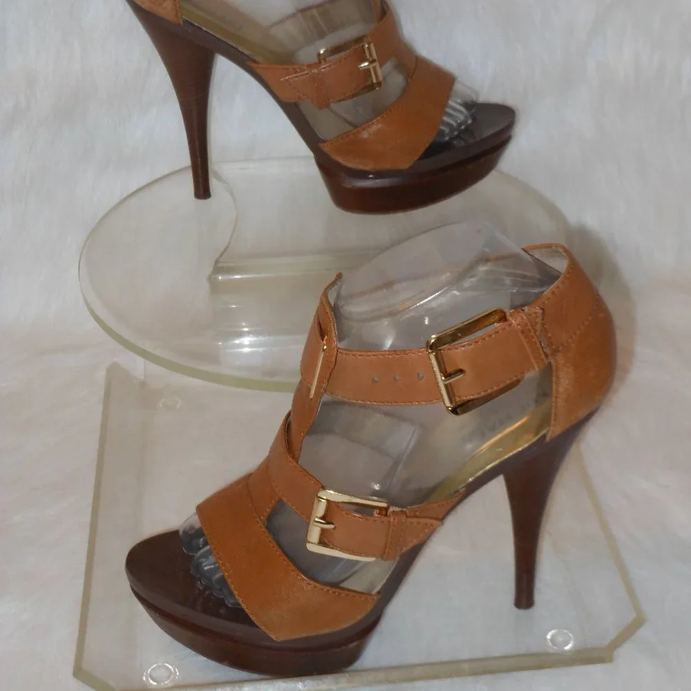 MICHAEL KORS TAN LEATHER STRAPPY HIGH HEEL SANDALS SIZE 8 MEDIUM - Picture 4 of 7